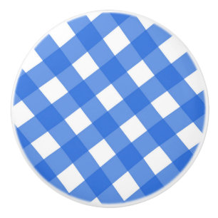 Blue & White Country Gingham Checkered Schachbrett Keramikknauf
