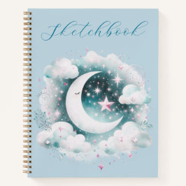 Blue White Crescent Moon Celestial Boho Sketchbook Notizbuch
