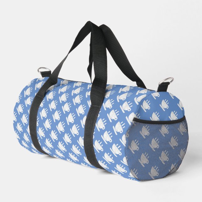Blue White Cup Repeat Travel Duffel Bag Duffle Bag (Rechte Ecke)