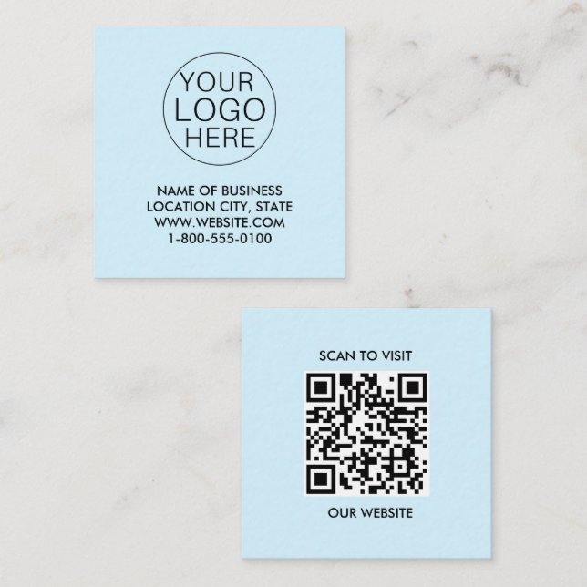 Blue White Custom Logo und QR Code Quadratische Visitenkarte (Vorne/Hinten)