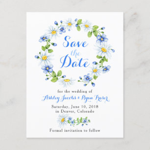 Blue White Daisy Bloral Wedding Save the Date