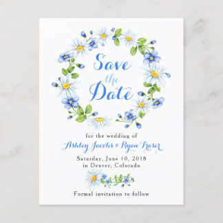 Blue White Daisy Bloral Wedding Save the Date