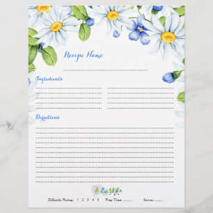 Blue White Daisy Floral Binder Rezept Beilagen Flyer