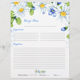 Blue White Daisy Floral Binder Rezept Beilagen Flyer