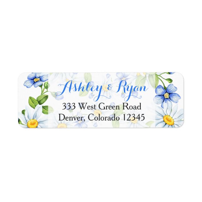 Blue White Daisy Floral Wedding Address Labels (Vorne)