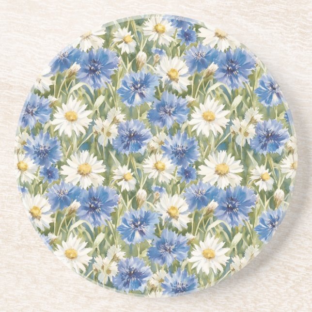 Blue White Daisy Flowers Getränkeuntersetzer (Vorne)