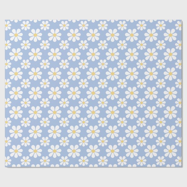 Blue White Daisy Pattern  Geschenkpapier (Flach)