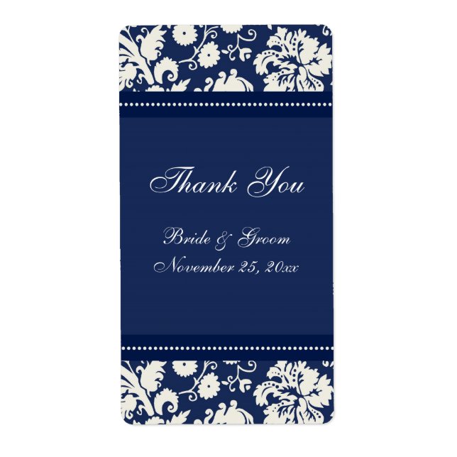 Blue White Damask Hochzeitsmarken (Vorne)