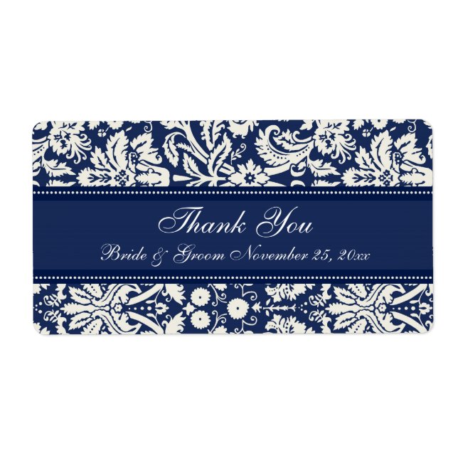 Blue White Damask Hochzeitsmarken (Vorne)
