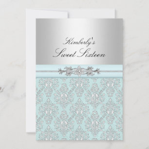 Blue & White Damask Sweet 16 Ankündigungen