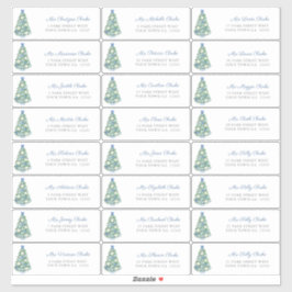 Blue White Decorated Tree Christmas Cards Adresse Aufkleber