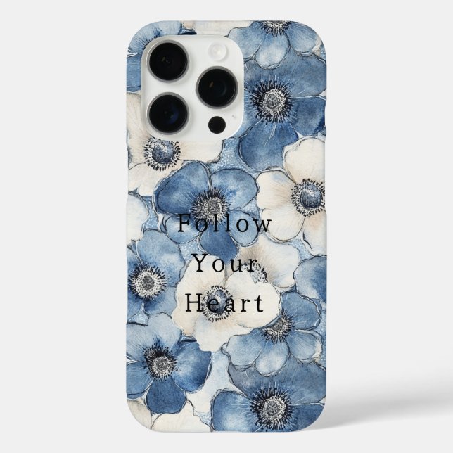 Blue White Denim Blume Case-Mate iPhone Hülle (Rückseite)