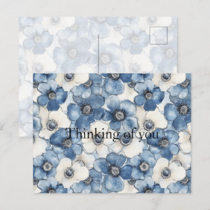 Blue White Denim Blume Denken Sie an Sie Postkarte