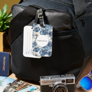 Blue White Denim Blume Gepäckanhänger