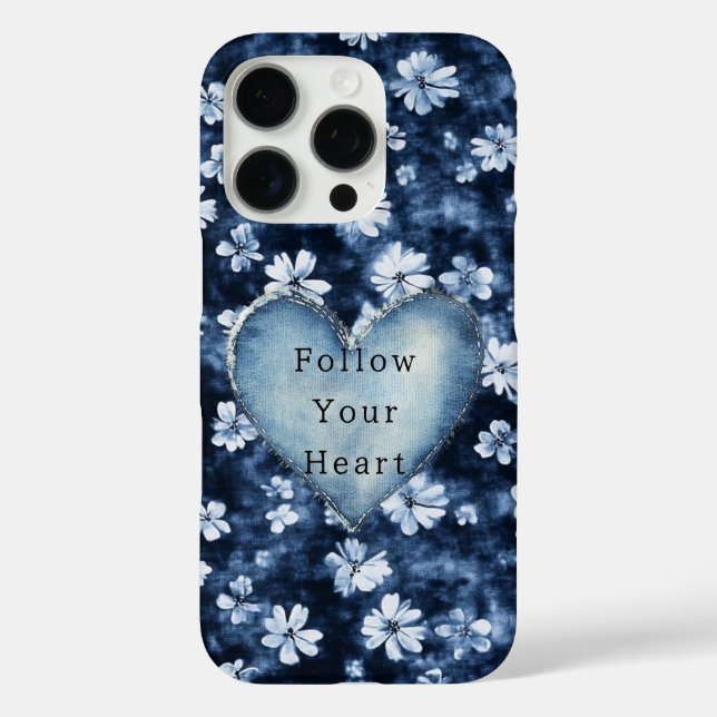 Blue White Denim Blume Herz Case-Mate iPhone Hülle (Rückseite)