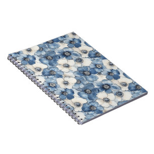 Blue White Denim Blume Notizblock