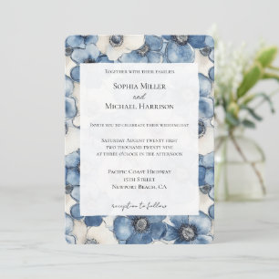 Blue White Denim Blume Wedding Einladung