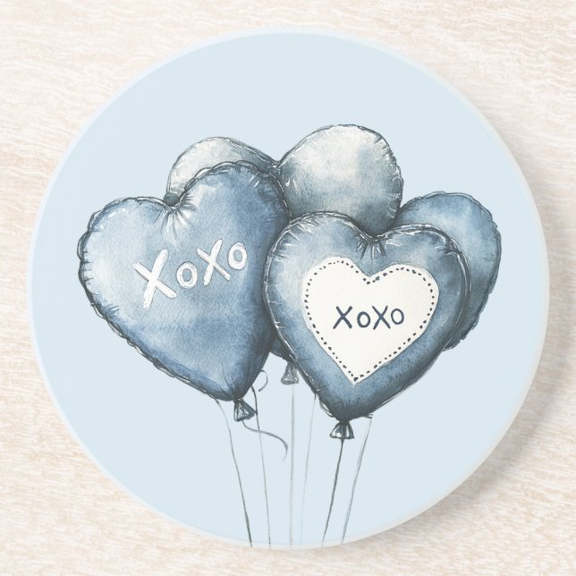 Blue White Denim Heart Balloons Getränkeuntersetzer (Vorne)