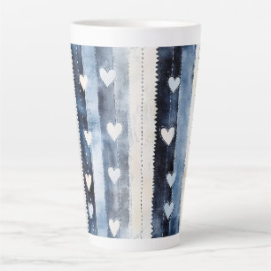 Blue White Denim Heart Stripes Birthday Milchtasse