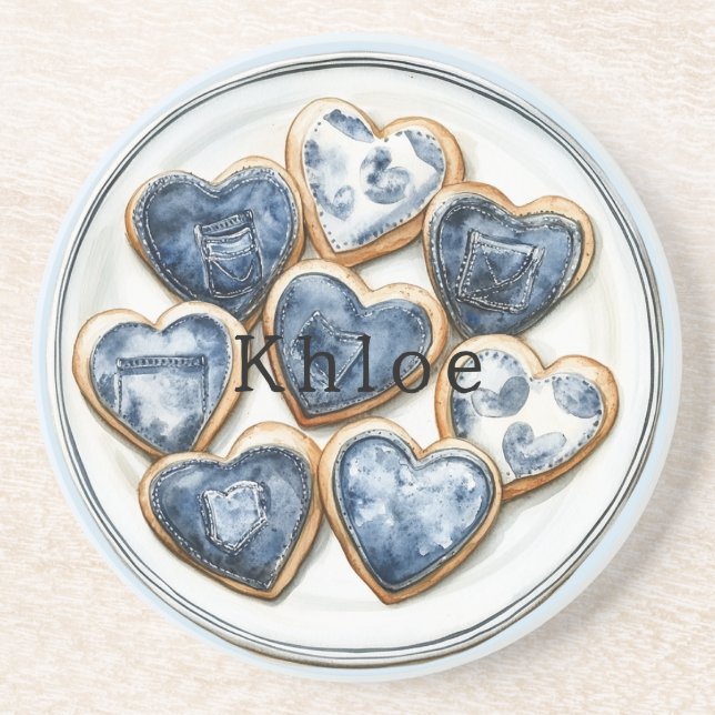 Blue White Denim Hearts Getränkeuntersetzer (Vorne)