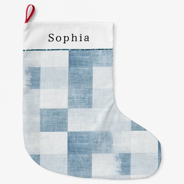 Blue White Denim Jean Christmas Großer Weihnachtsstrumpf (Vorderseite)