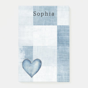 Blue White Denim Jean Heart Personalisierter Name Post-it Klebezettel