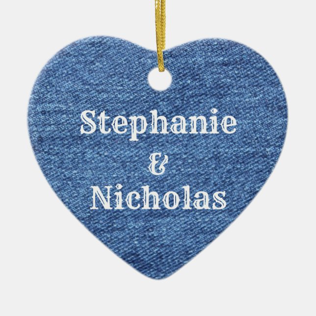 Blue White Denim Theme Wedding Keramik Ornament (Vorne)