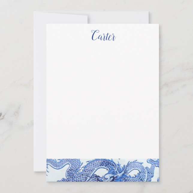 Blue & White Dragon Stationierung Einladung (Vorderseite)