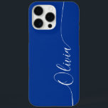 Blue White Elegant Calligraphy Script Name iPhone 16 Pro Max Hülle<br><div class="desc">Blue White Elegant Calligraphy Script Custom Personalisiert Name iPhone 16 Pro Max Smart Phone Cases bietet ein modernes und trendiges,  einfaches und stilvolles Design mit Ihrem personalisierten Namen in eleganter handgeschriebener Schrift Typografie auf blauem Hintergrund. Entworfen von ©Evco Studio www.zazzle.com/store/evcostudio</div>