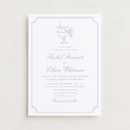 Blue & White Elegant Frame Wedding Invitation Ankündigung