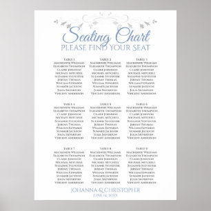 Blue & White Elegante 9 Table Wedding Seating Char Poster
