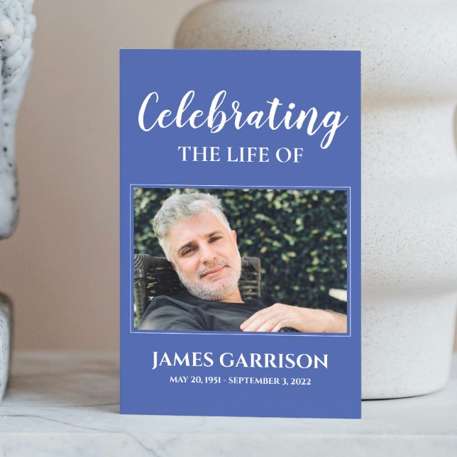 Blue White Elegante Beerdigungskarte mit Foto Begleitkarte (Von Creator hochgeladen)