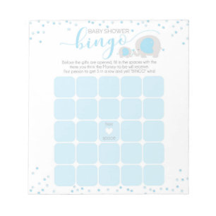 Blue White Elephant Boy Baby Shower Bingo Notepad Notizblock