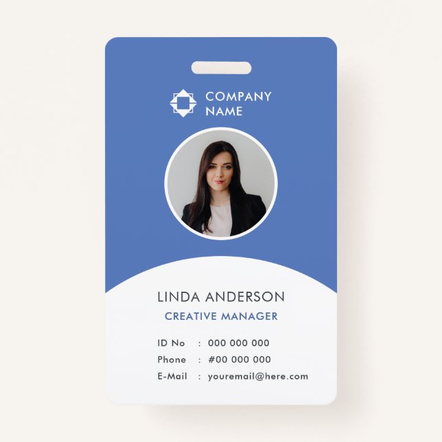 Blue White Employee Foto ID Company Logo Modern Ausweis (Vorderseite)