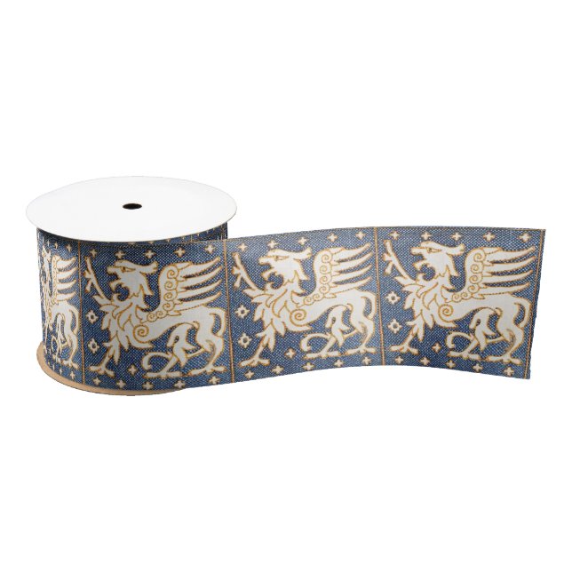 BLUE WHITE FANTASY GRIFFINS SATINBAND (Spule)