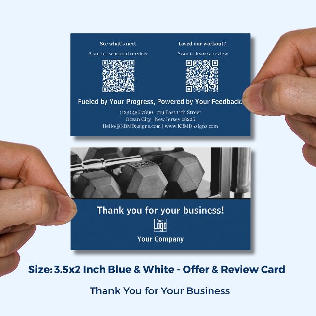 Blue White Fitness Branding Seasonal Review Thanks Visitenkarte (Blue White Fitness Branding Seasonal Review Thanks Business Card; Size: 3.5x2 Inch (US))