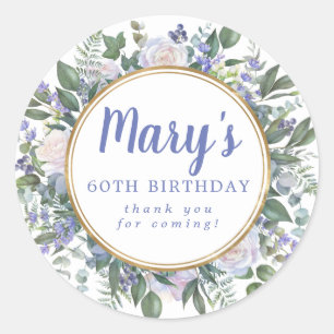 Blue White Floral 60. Geburtstag Vielen Dank Runder Aufkleber