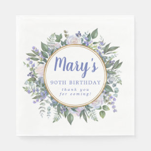 Blue White Floral 90. Geburtstag Vielen Dank Serviette