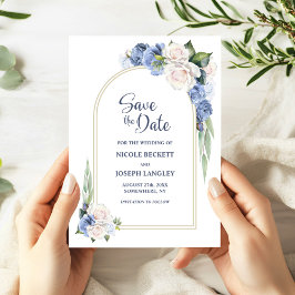 Blue White Floral Arch Hochzeit Sichern Sie das Da Save The Date
