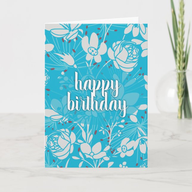 Blue & White Floral Birthday Karte (Vorderseite)