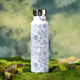 Blue White Floral Boho Botanical Pattern Whimsical Trinkflasche