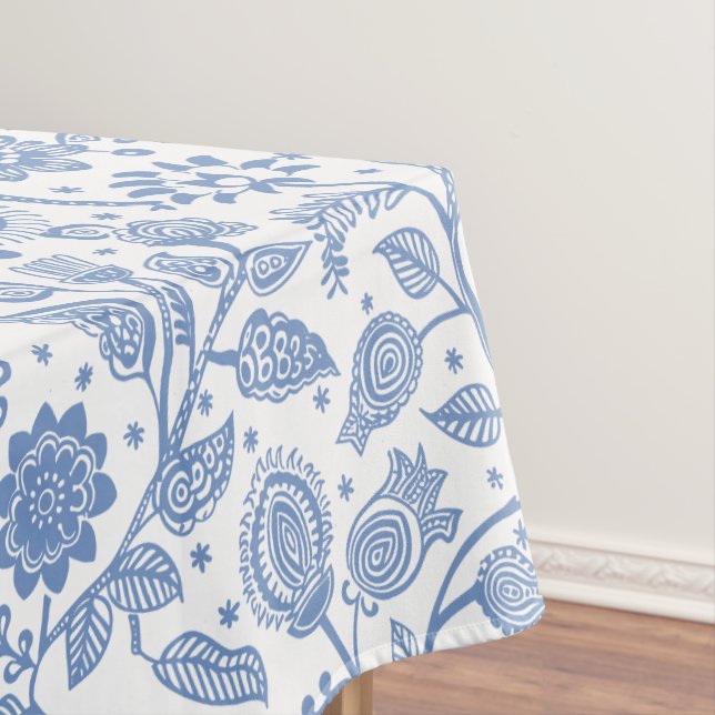 Blue White Floral Botanical Pattern Modern Boho Tischdecke (Beispiel)