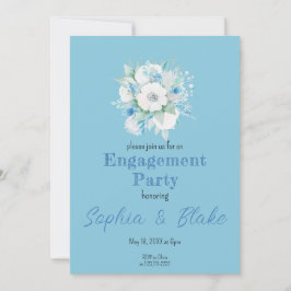 Blue & White Floral Bouquet Blue Engagement Party Einladung