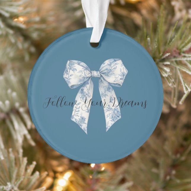 Blue White Floral Bow Christmas Ornament (Baum)