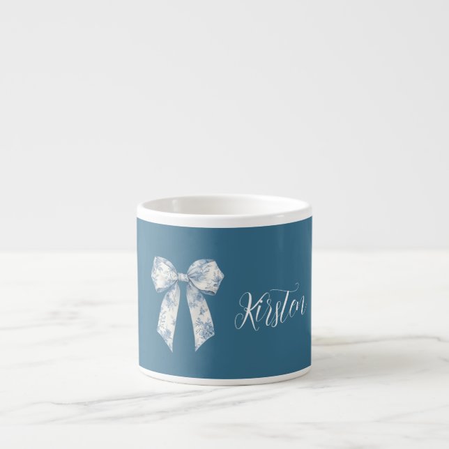 Blue White Floral Bow Espressotasse (Vorderseite)