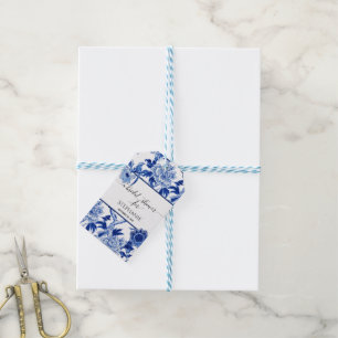 Blue White Floral Chinoiserie Bird Vielen Dank Geschenkanhänger