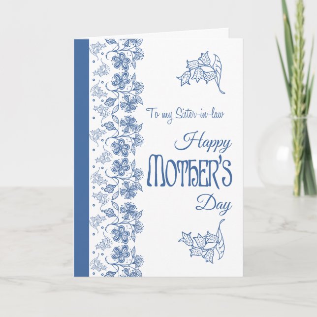 Blue White Floral Day Card Schwiegermutter Karte (Vorderseite)