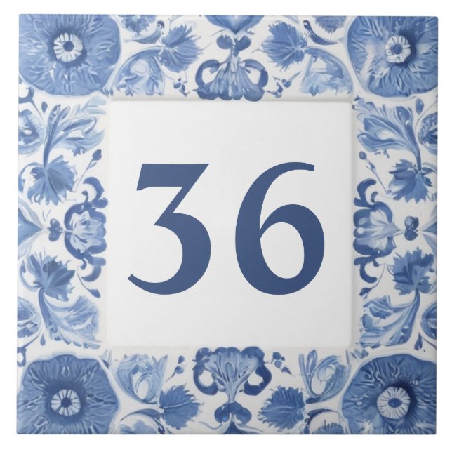 Blue & White Floral Delft Custom House Number-Zeic Fliese (Vorderseite)