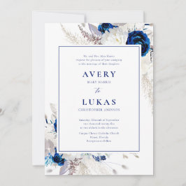 Blue White Floral Elegante Wedding Einladung