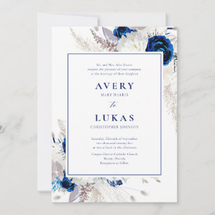 Blue White Floral Elegante Wedding Einladung